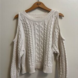 aerie White Off-the-Shoulder Sweater with Cable Knit Design
